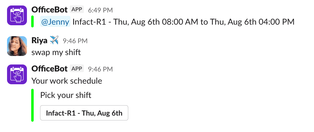 OfficeBot Slack shift swap request