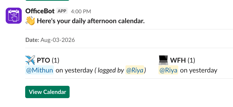 OfficeBot Slack daily update announcement